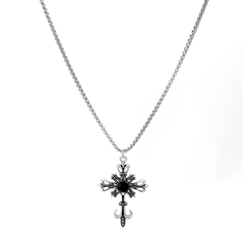 Lanț din oțel inoxidabil cu pandant cruce, lanț tip bilă, unisex, 21–50 cm