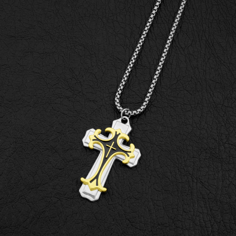 Lanț din oțel inoxidabil cu pandant cruce, lanț tip bilă, unisex, 21–50 cm