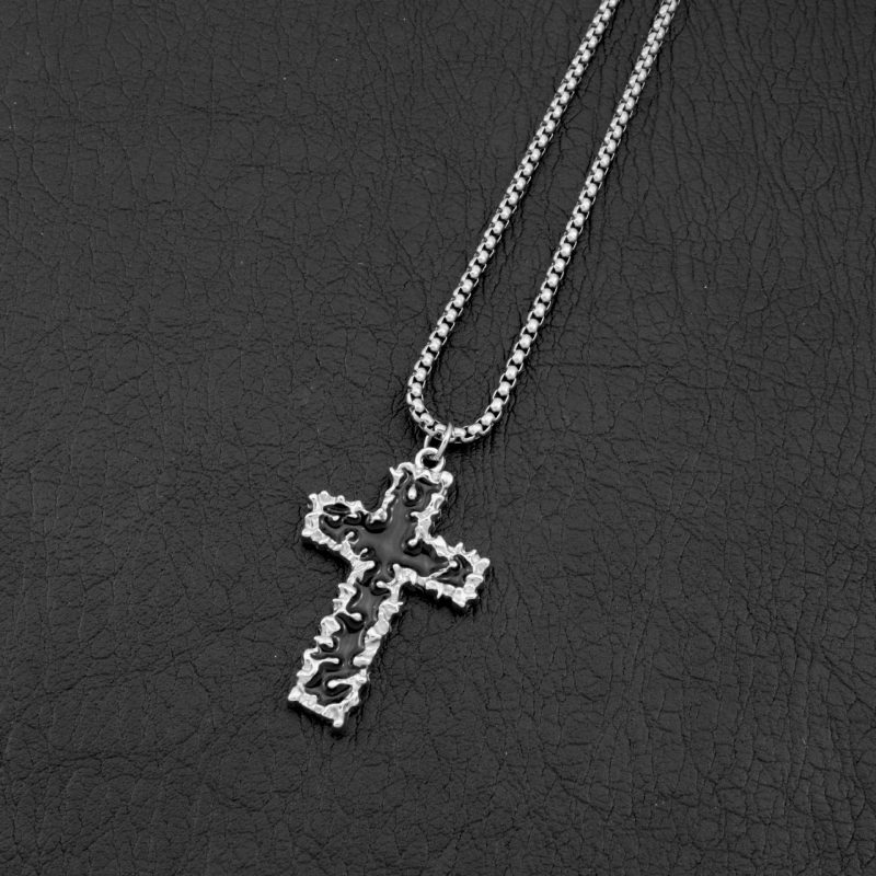 Lanț din oțel inoxidabil cu pandant cruce, lanț tip bilă, unisex, 21–50 cm