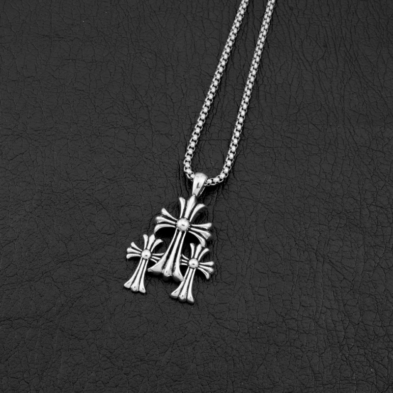 Lanț din oțel inoxidabil cu pandant cruce, lanț tip bilă, unisex, 21–50 cm