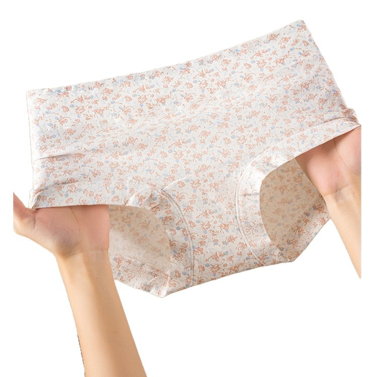 Női középmagos pamut alsónemű, virágos mintával, antibakteriális, lélegző, gyorsan száradó