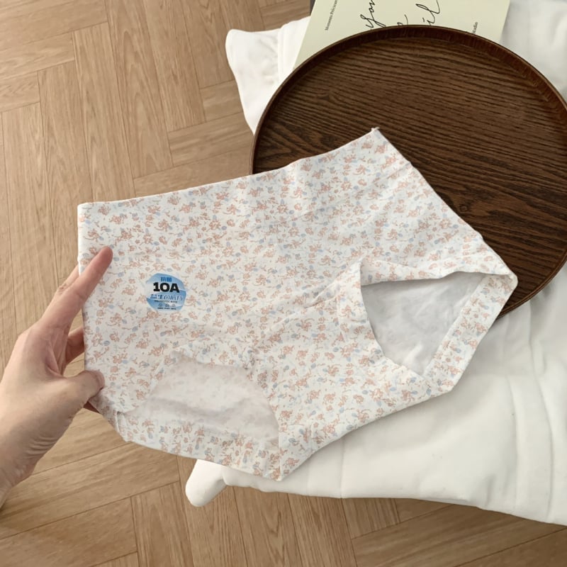 Női középmagos pamut alsónemű, virágos mintával, antibakteriális, lélegző, gyorsan száradó