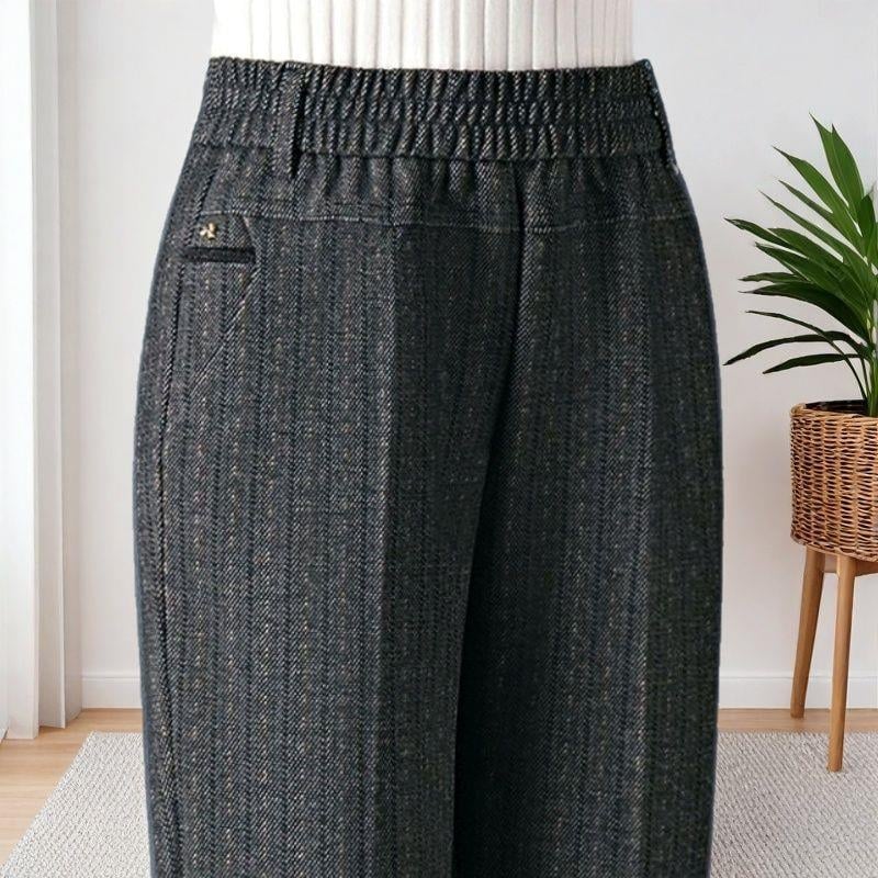 Női casual nadrág, elasztikus derék, egyenes szabás, hosszú, gyapjú keverékből készült anyag, közepes vastagság