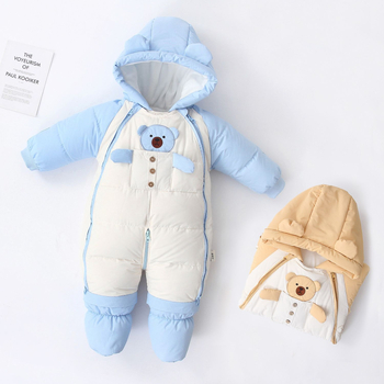 Detský zimný overal s kačacím perom, vetruodolný, s nohami, pre novorodencov 0–1 rokov, výplň z kačacieho peria, podšívka z bavlny