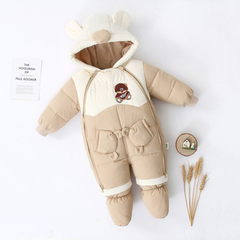 Detský zimný overal s kačacím perom, vetruodolný, s nohami, pre novorodencov 0–1 rokov, výplň z kačacieho peria, podšívka z bavlny