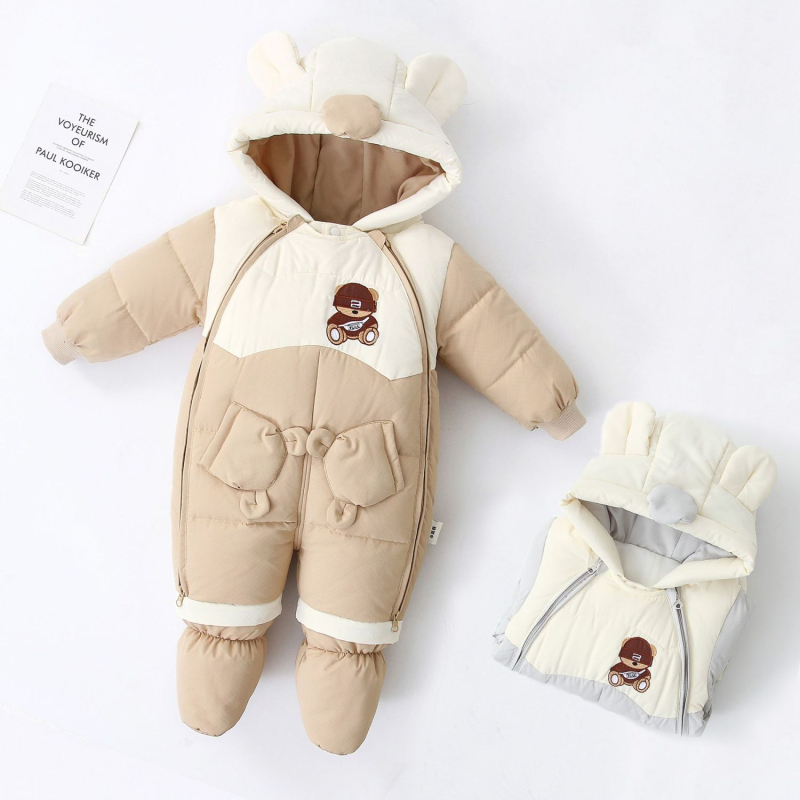 Detský zimný overal s kačacím perom, vetruodolný, s nohami, pre novorodencov 0–1 rokov, výplň z kačacieho peria, podšívka z bavlny