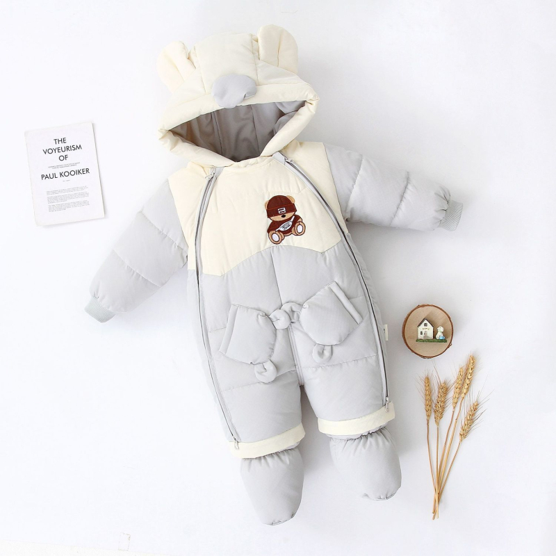 Detský zimný overal s kačacím perom, vetruodolný, s nohami, pre novorodencov 0–1 rokov, výplň z kačacieho peria, podšívka z bavlny