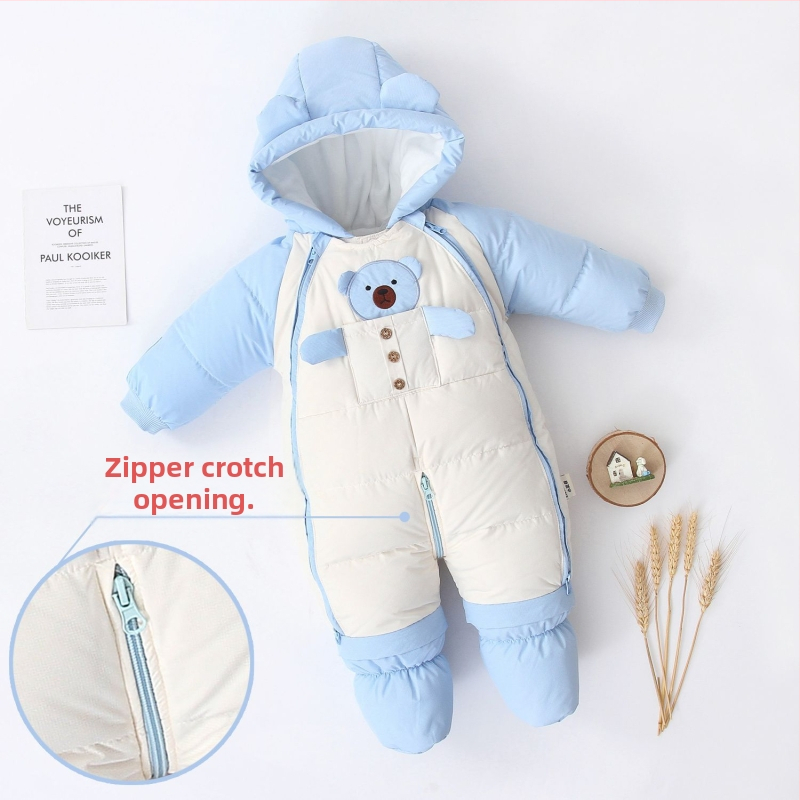 Detský zimný overal s kačacím perom, vetruodolný, s nohami, pre novorodencov 0–1 rokov, výplň z kačacieho peria, podšívka z bavlny