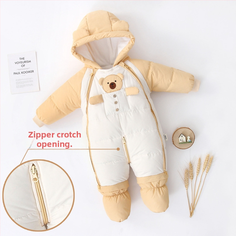 Detský zimný overal s kačacím perom, vetruodolný, s nohami, pre novorodencov 0–1 rokov, výplň z kačacieho peria, podšívka z bavlny