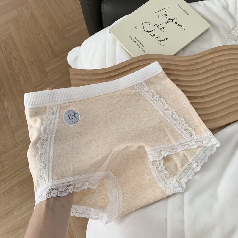 Lányoknak készült boxer briefs csipkés részletekkel, pamutból, középmagas derék, lélegző és antibakteriális ágyék