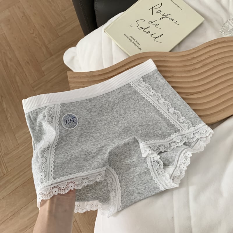 Lányoknak készült boxer briefs csipkés részletekkel, pamutból, középmagas derék, lélegző és antibakteriális ágyék