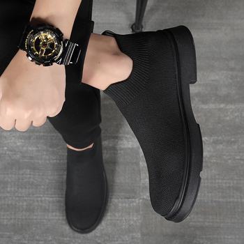 Muške prozračne slip-on casual tenisice, elastični pleteni gornji dio, gumena potplat, okrugli vrh, niska peta
