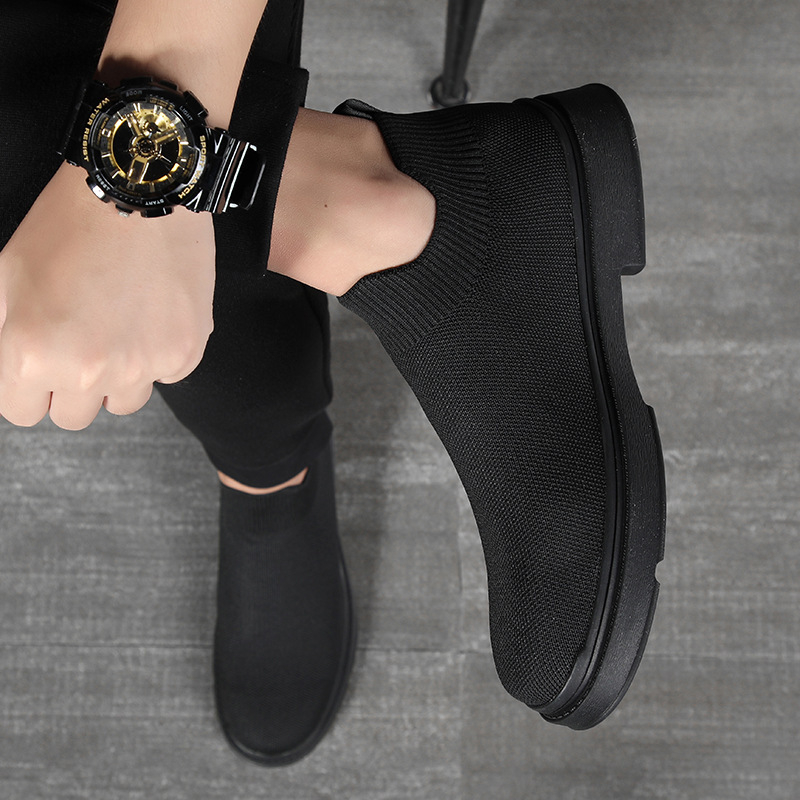 Muške prozračne slip-on casual tenisice, elastični pleteni gornji dio, gumena potplat, okrugli vrh, niska peta