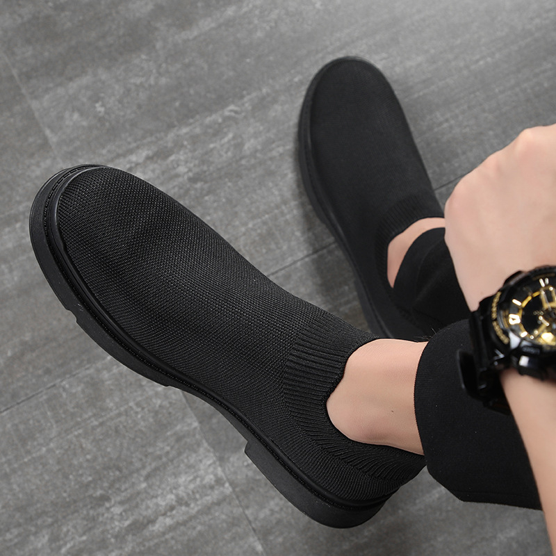 Muške prozračne slip-on casual tenisice, elastični pleteni gornji dio, gumena potplat, okrugli vrh, niska peta