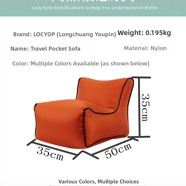 Prenosná nafukovacia vonkajšia stolička, zložitelná cestovná sedačka, hmotnosť 195 g, nosnosť 200 kg, rozmery 35×50×35 cm