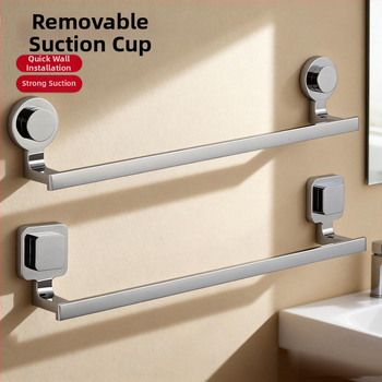 Suport prosoape cu ventuză – oțel inoxidabil și ABS, fără găuri, cu o singură bară pentru baie
