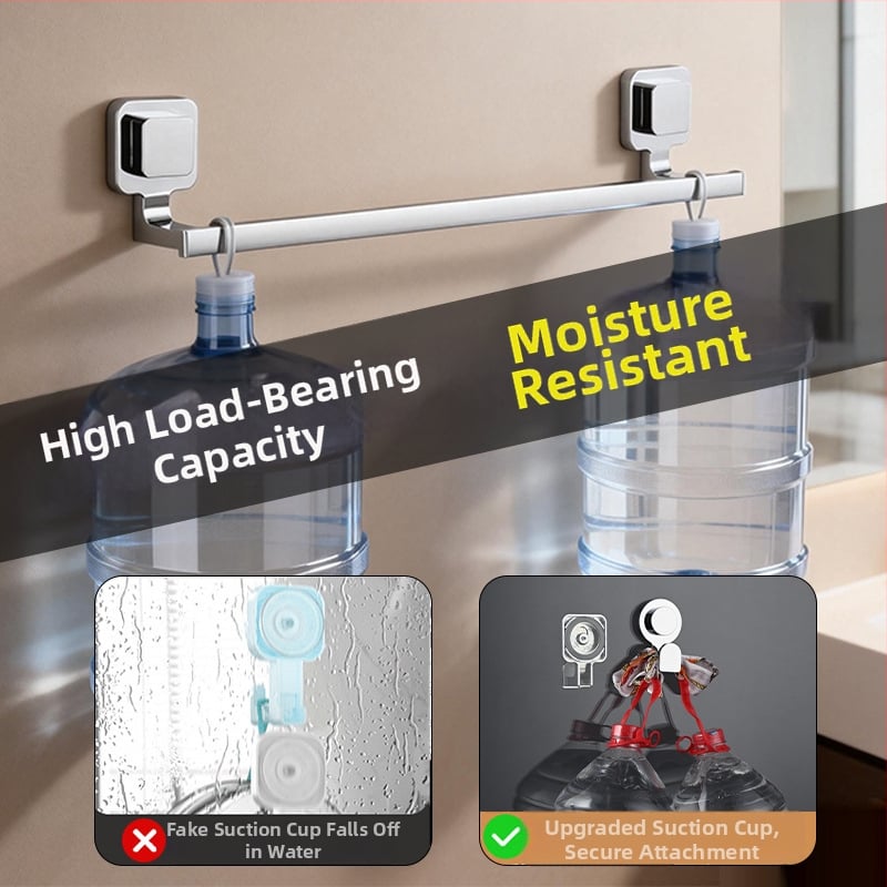 Suport prosoape cu ventuză – oțel inoxidabil și ABS, fără găuri, cu o singură bară pentru baie