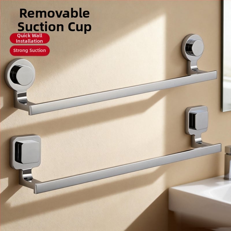 Suport prosoape cu ventuză – oțel inoxidabil și ABS, fără găuri, cu o singură bară pentru baie