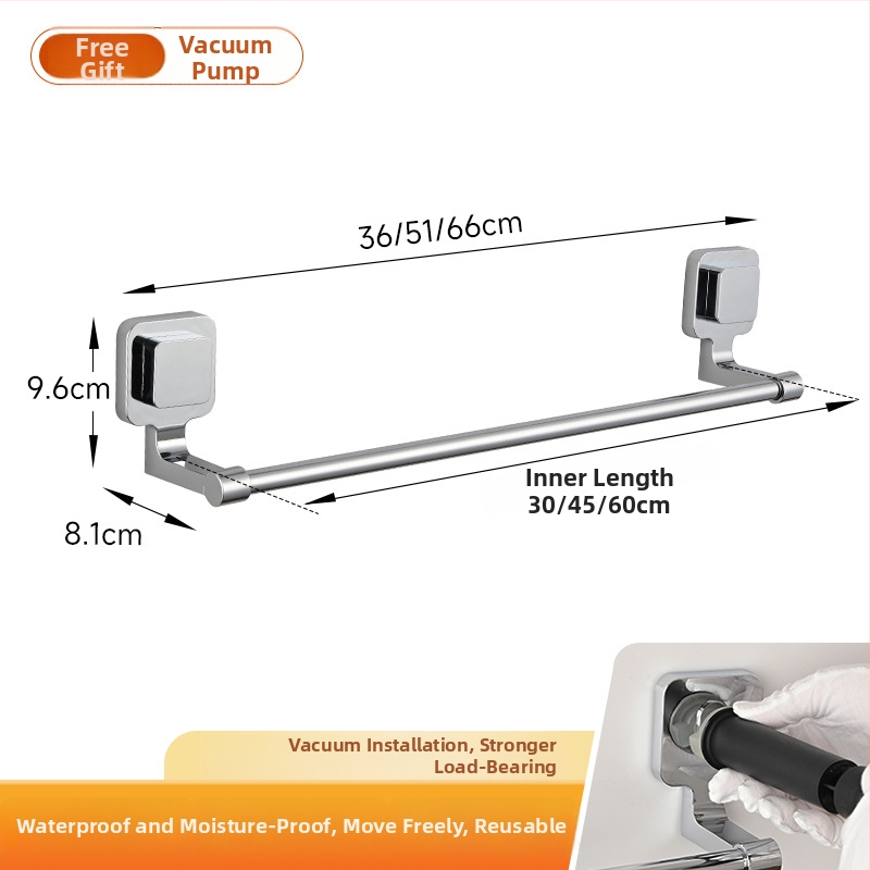 Suport prosoape cu ventuză – oțel inoxidabil și ABS, fără găuri, cu o singură bară pentru baie