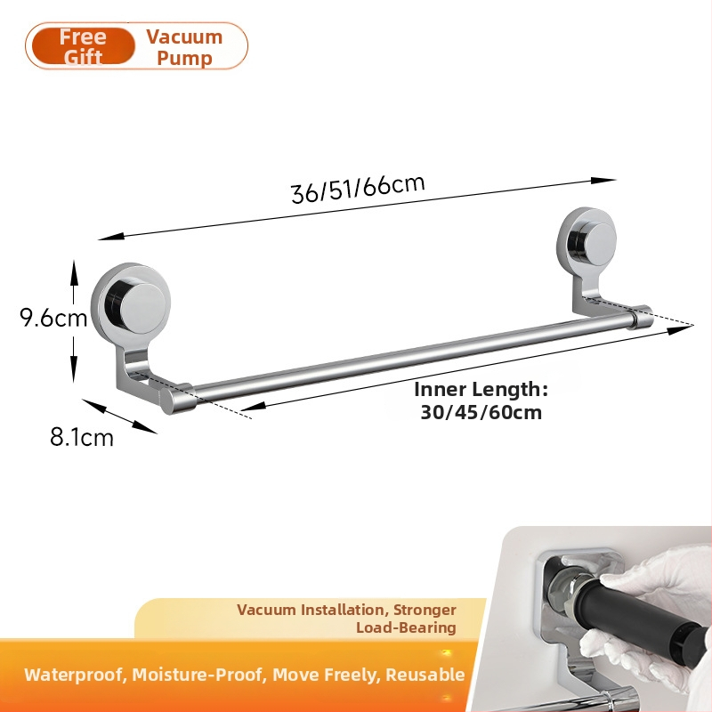 Suport prosoape cu ventuză – oțel inoxidabil și ABS, fără găuri, cu o singură bară pentru baie