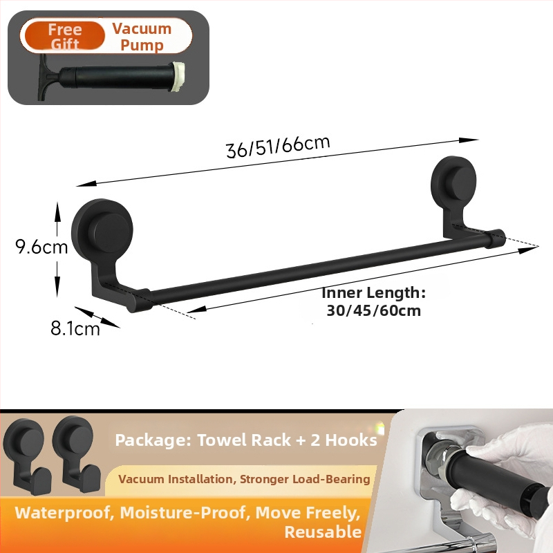 Suport prosoape cu ventuză – oțel inoxidabil și ABS, fără găuri, cu o singură bară pentru baie
