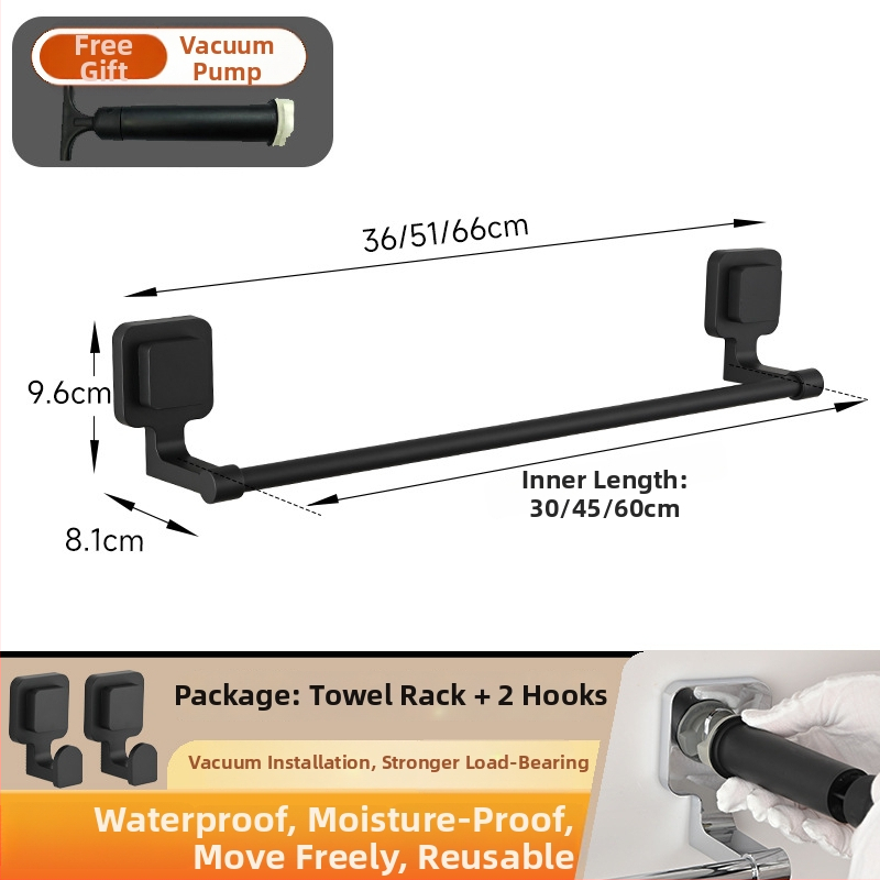 Suport prosoape cu ventuză – oțel inoxidabil și ABS, fără găuri, cu o singură bară pentru baie