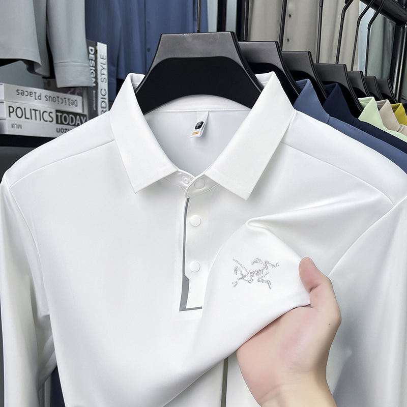 Polo majica s vezom, dugi rukav, labav kroj, najlon-spandeks smjesa, brzo se suši