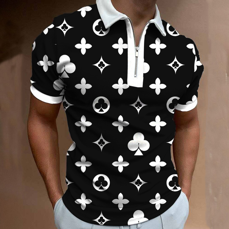 Polo majica - sportski stil, kratki rukavi, labavi kroj, print na 88% poliesterskoj smjesi, detalj zatvarača