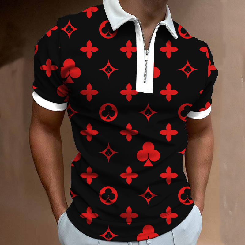 Polo majica - sportski stil, kratki rukavi, labavi kroj, print na 88% poliesterskoj smjesi, detalj zatvarača