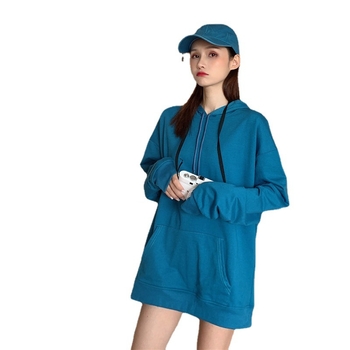 Дамски качулен суитшърт с подплата от флис – свободен силует, дълги ръкави, средна дължина, материя milk silk и полиестер, градски стил за свободното време