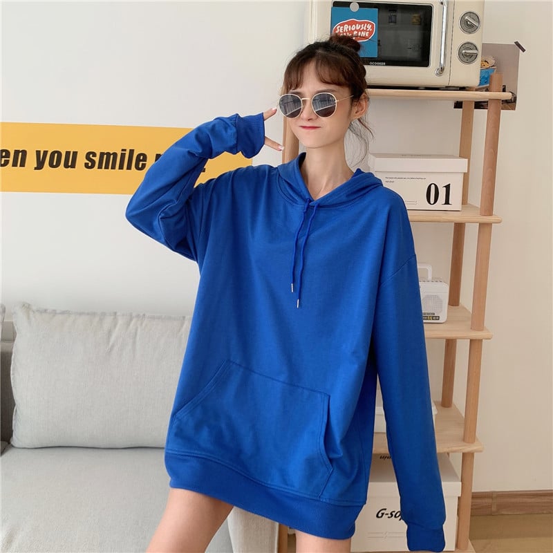 Дамски качулен суитшърт с подплата от флис – свободен силует, дълги ръкави, средна дължина, материя milk silk и полиестер, градски стил за свободното време