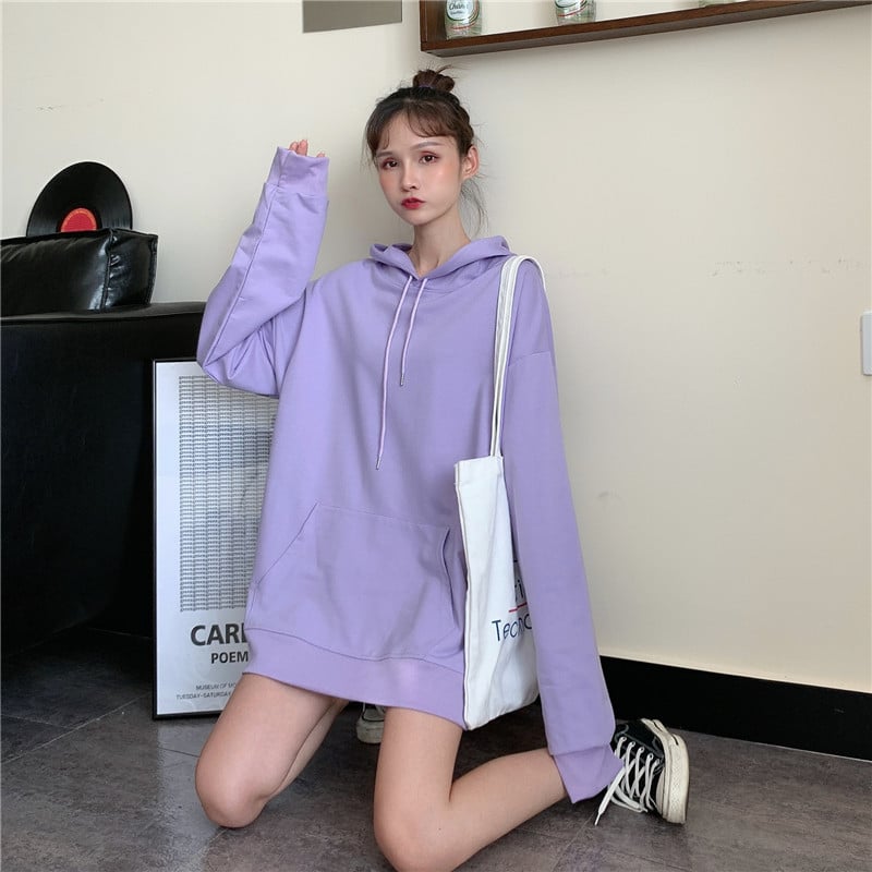 Дамски качулен суитшърт с подплата от флис – свободен силует, дълги ръкави, средна дължина, материя milk silk и полиестер, градски стил за свободното време