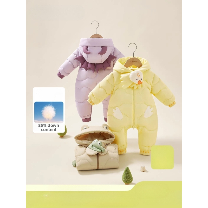 Unisex detský overal s páperím pre novorodencov, zima 2025, výplň biele páperie kačíc 91–94%, vonkajší a vnútorný materiál nylon 100%