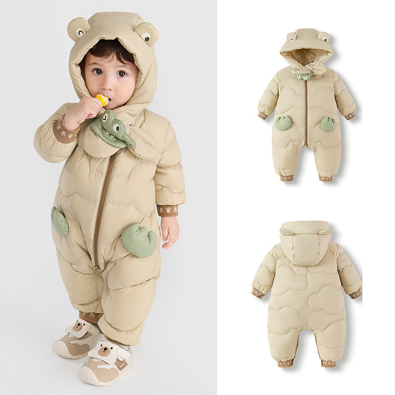 Unisex detský overal s páperím pre novorodencov, zima 2025, výplň biele páperie kačíc 91–94%, vonkajší a vnútorný materiál nylon 100%