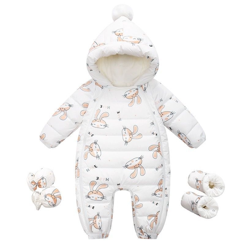 Jednodielna detská bunda s výplňou z bieleho kačacieho peria 95%+, bavlneným podšitím, pre novorodencov
