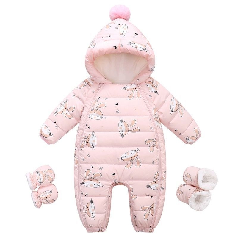 Jednodielna detská bunda s výplňou z bieleho kačacieho peria 95%+, bavlneným podšitím, pre novorodencov