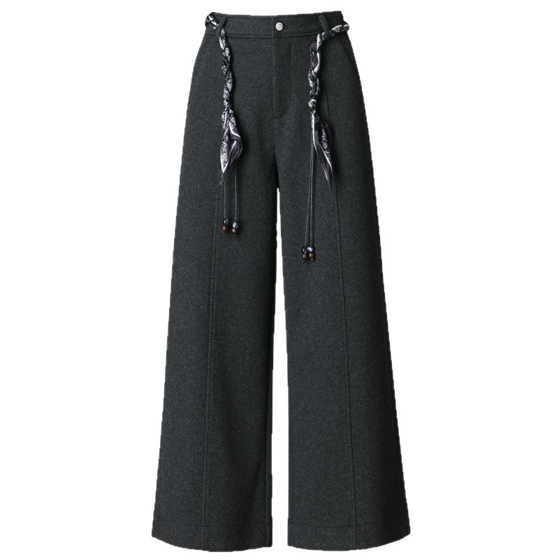 Ženske široke hlače od vune s visokim strukom, jesensko-zimski stil, debeli materijal, mikroelastičnost, dužina 9/10