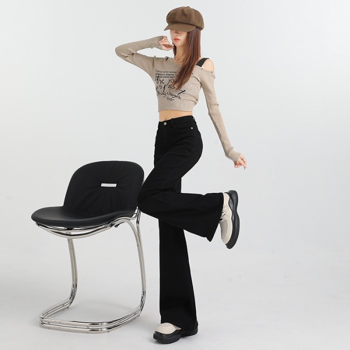 Дънки за жени — висока талия, еластични, оформящи, леко разкроени деним с подплата от флийс