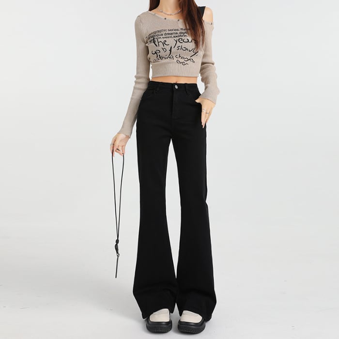 Дънки за жени — висока талия, еластични, оформящи, леко разкроени деним с подплата от флийс