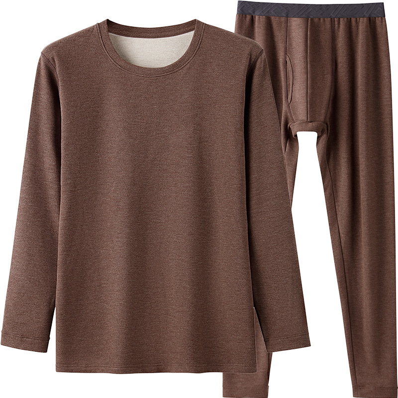 Muški termalni set od vune i svile, s fleece unutrašnjosti, izuzetno debeli viskozni materijal, dvostruki sloj, dugi rukavi i hlače, okrugli izrez, sadrži 50–70% viskoze