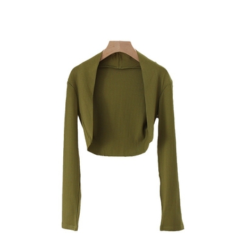 Ženski kardigan, pletivo od pamuka s elastanom, uski kroj (slim fit), dugi rukavi, V izrez, ultra kratka duljina