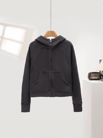 Ženska jakna s kapuljom i zatvaračem, poliester, dugi rukavi, japansko-korejski casual stil