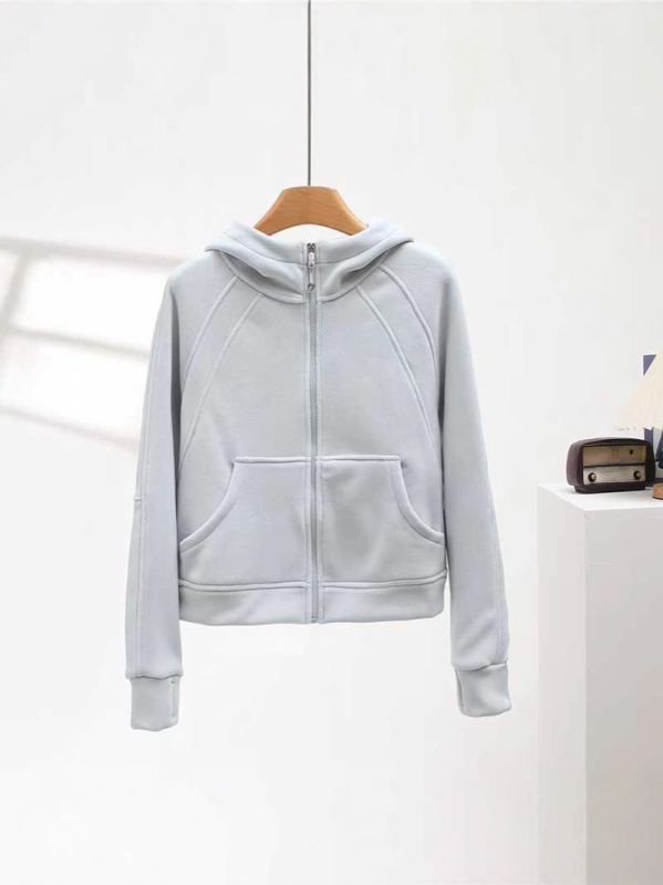 Ženska jakna s kapuljom i zatvaračem, poliester, dugi rukavi, japansko-korejski casual stil