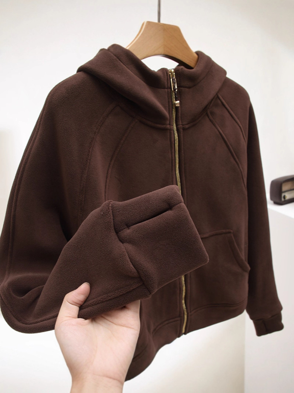 Ženska jakna s kapuljom i zatvaračem, poliester, dugi rukavi, japansko-korejski casual stil