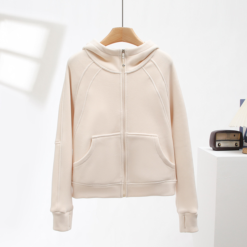 Ženska jakna s kapuljom i zatvaračem, poliester, dugi rukavi, japansko-korejski casual stil