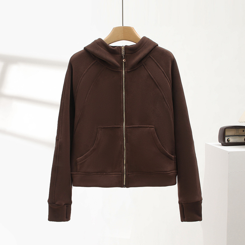 Ženska jakna s kapuljom i zatvaračem, poliester, dugi rukavi, japansko-korejski casual stil