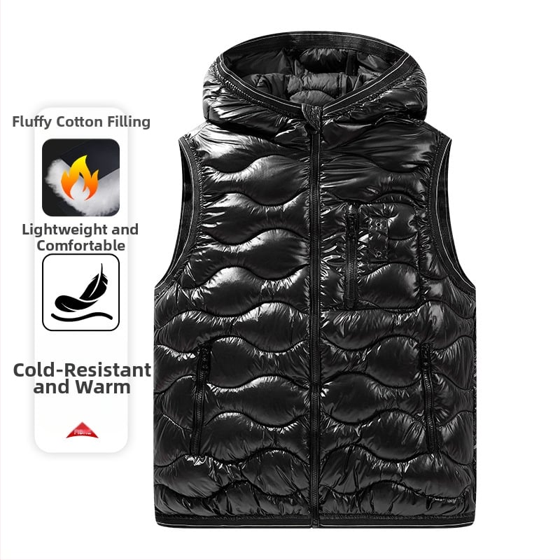 Ανδρικό γιλέκο με κουκούλα, γέμισμα από βαμβάκι, Corduroy ύφασμα, πολυεστερική επένδυση, εφαρμογή στη μέση