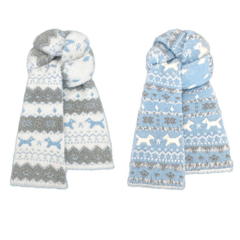 Шал - корейски стил Fair Isle с котешки мотив, двустранен жакард (Plain weave; Keeps warm; Winter; Polyester)
