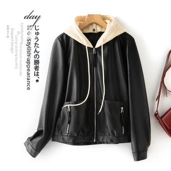 Geacă de piele pentru femei cu glugă, lungime extinsă, închidere cu fermoar, stil urban — vara 2024