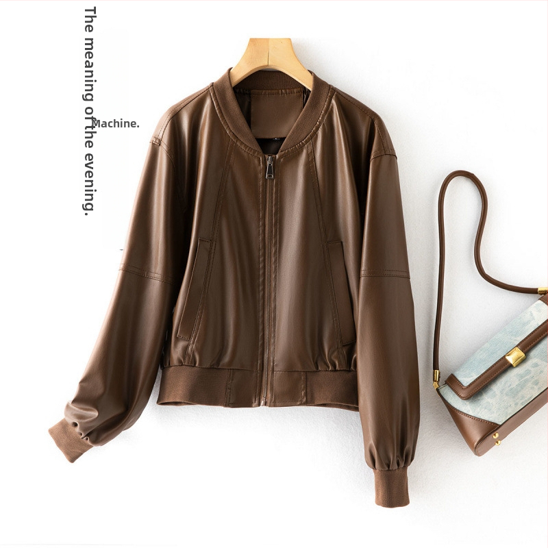 Geacă de piele pentru femei cu glugă, lungime extinsă, închidere cu fermoar, stil urban — vara 2024